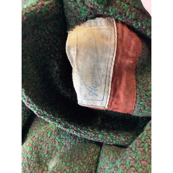 Aquascutum Men's 14 Green Tweed Wool Long Coat Vintage 50s Retro Classic HR3-40 - Picture 10 of 11